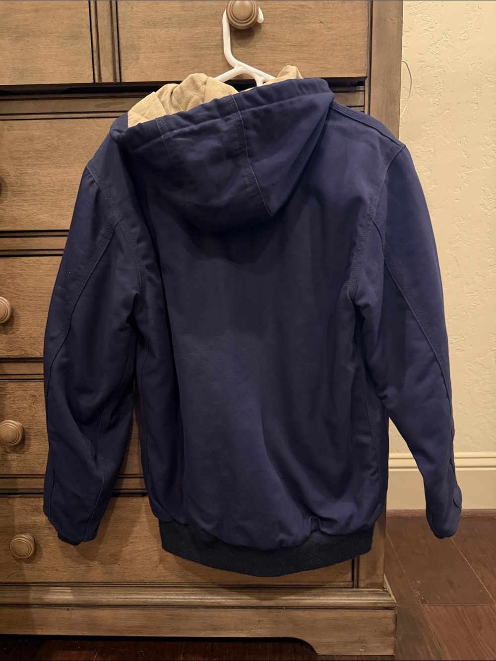 FR Carhartt Navy Hooded Work Jacket with Tan Lining - Picture 4 of 6